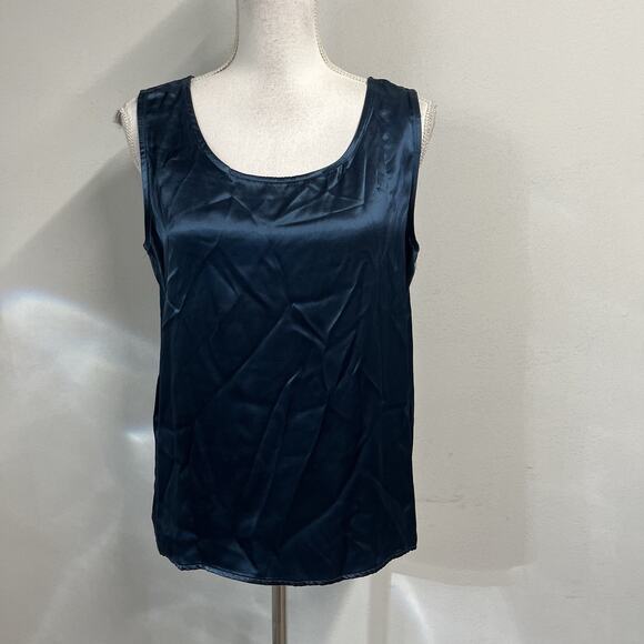 Coldwater Creek 2pc Jacket Tank Set sz Medium Teal Satin Lagenlook Artsy Career - Picture 5 of 9